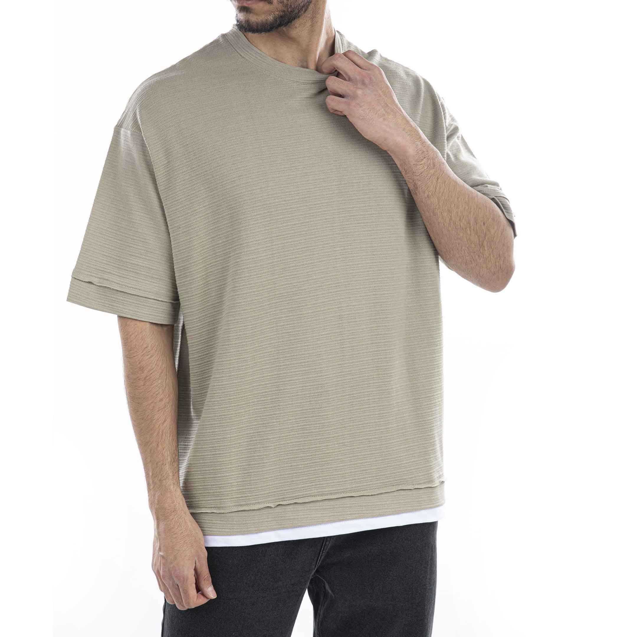 تیشرت اورسایز-مردانه-52242241-خاکی تیره-XXL