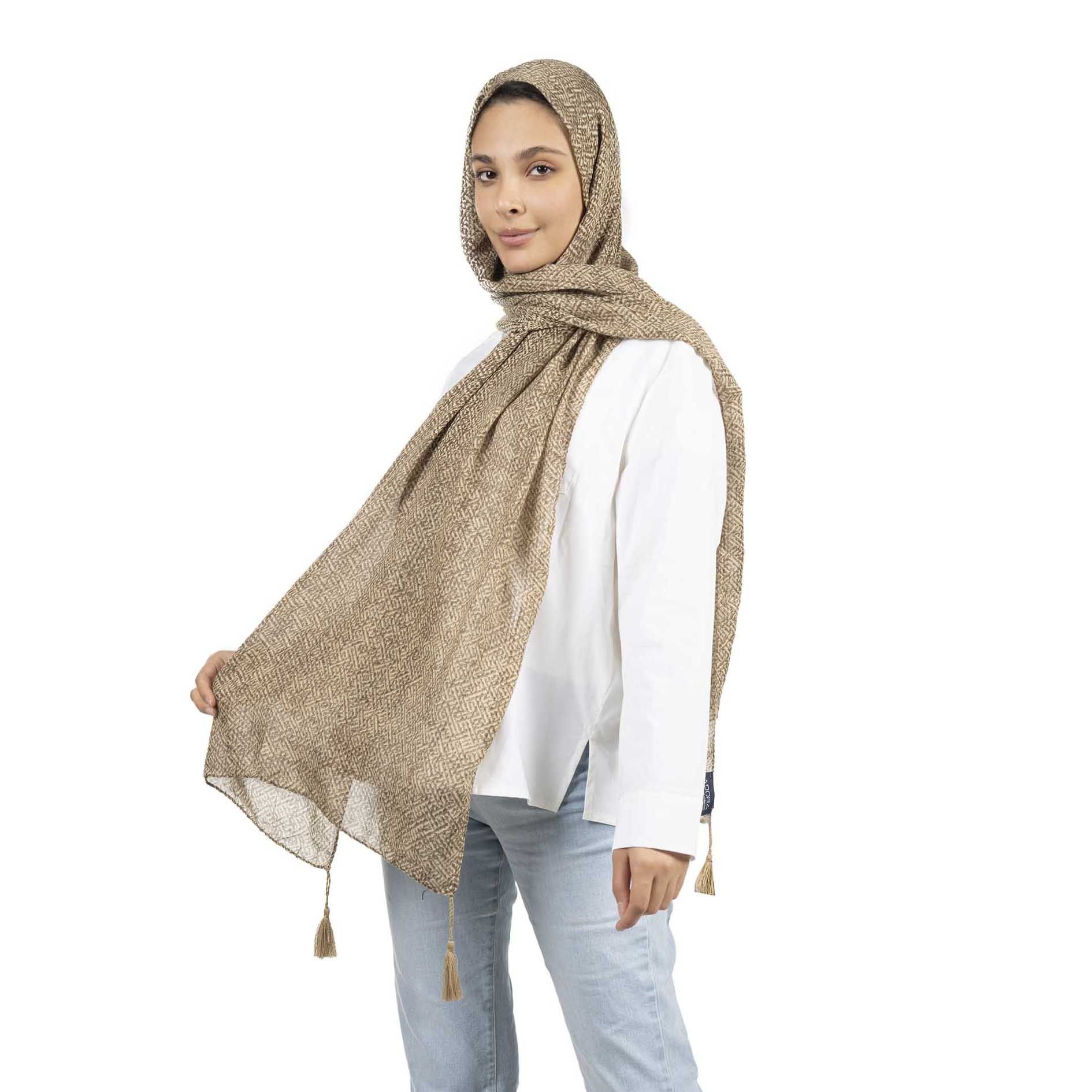 شال طرح خطی-زنانه-39251734-کرم/قهوه ای-F