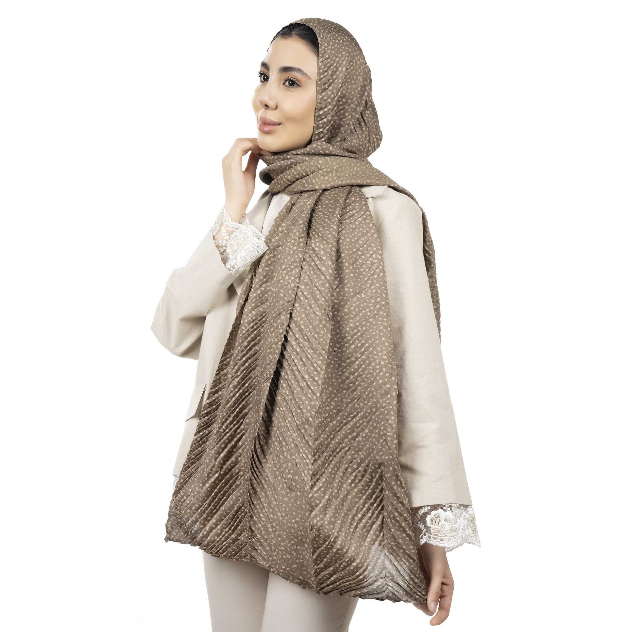 شال پلیسه طرح خال ریز-زنانه-39251735-قهوه ای/کرم-F