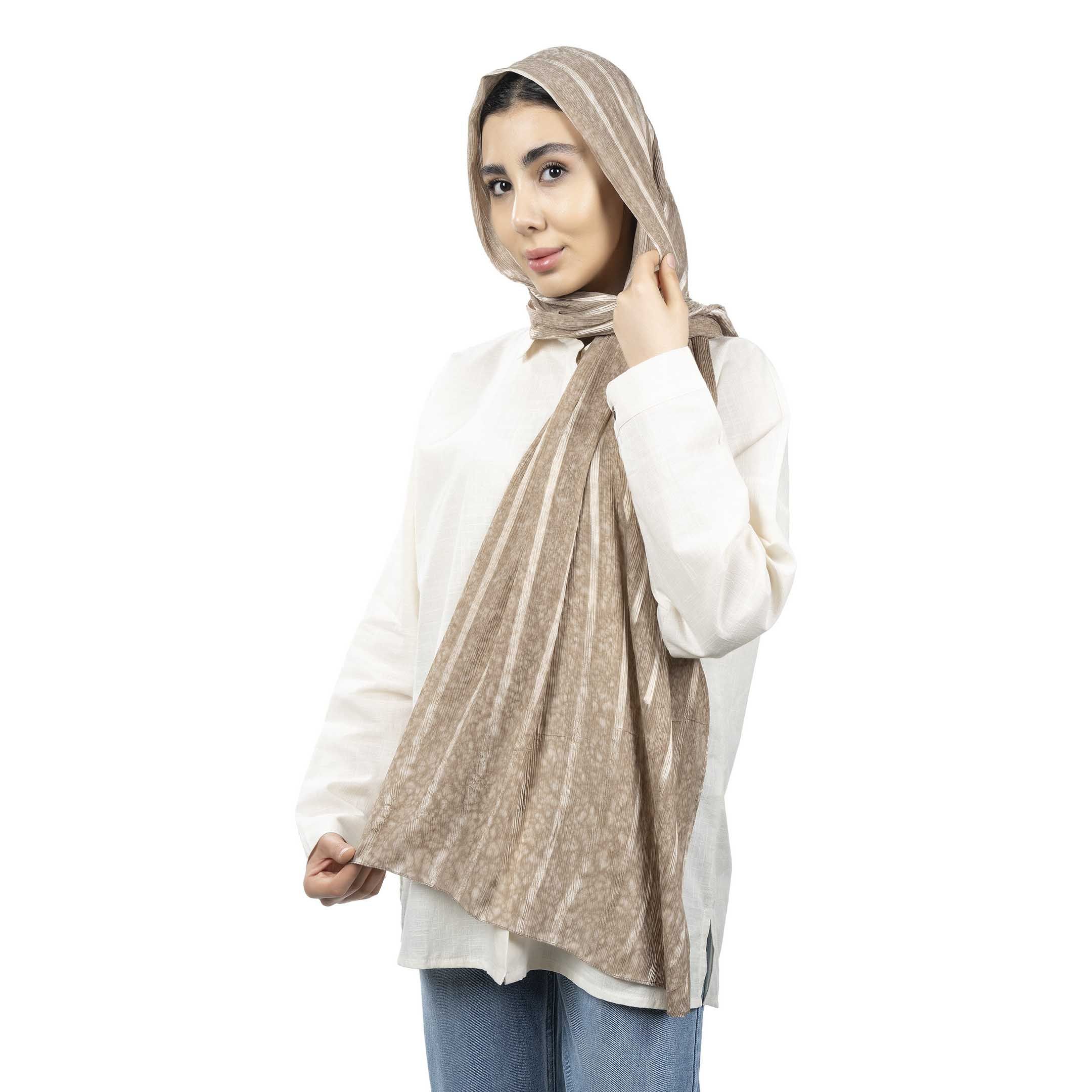 شال طرح راه راه-زنانه-39251738-خاکی تیره-F