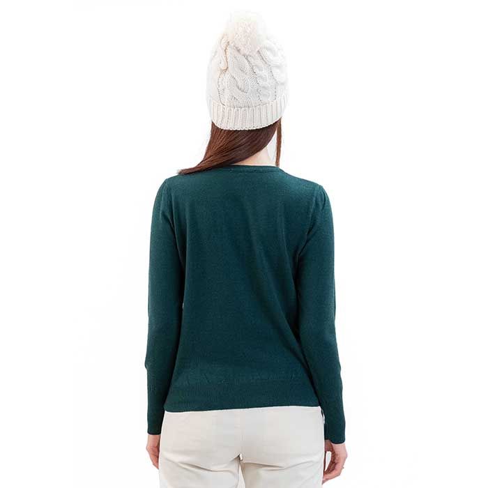 پلیور بافت اسلیم فیت یقه گرد-زنانه-71251351-سبز تیره-S
