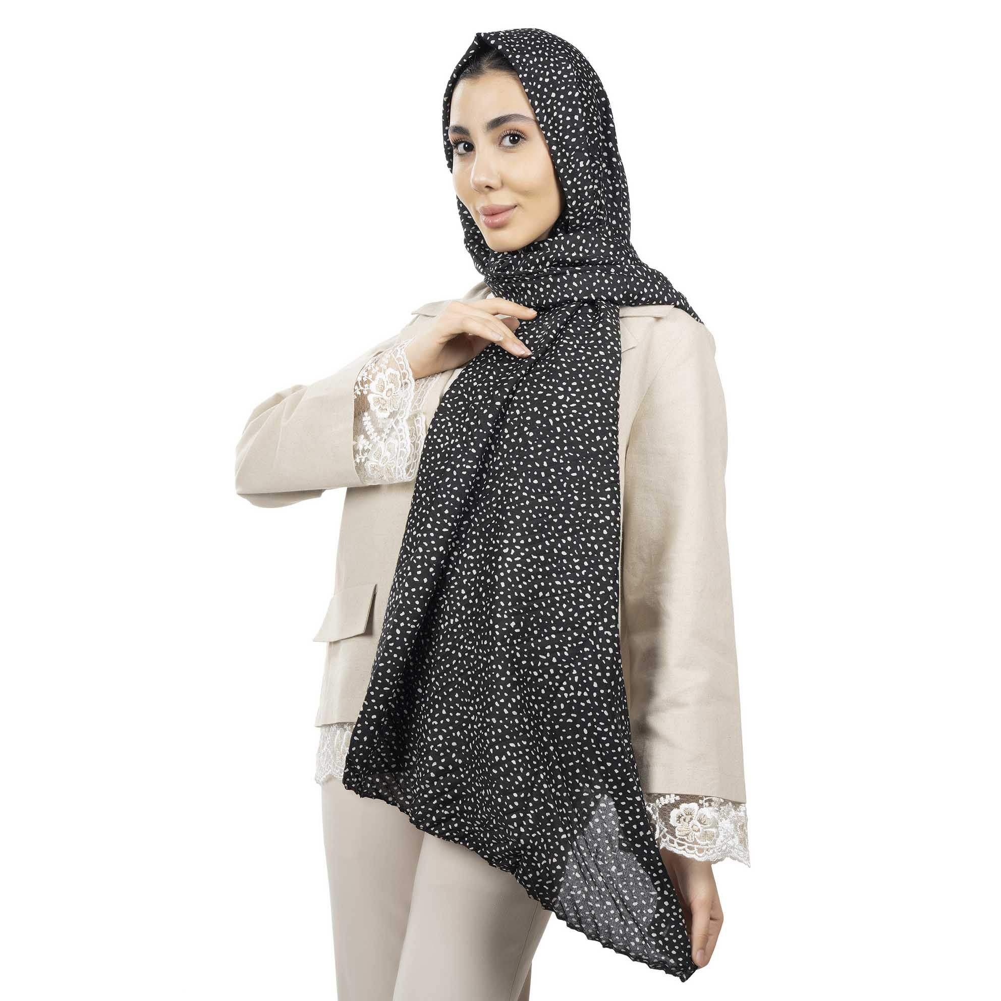 شال پلیسه طرح خال ریز-زنانه-39251735-مشکی/سفید-F