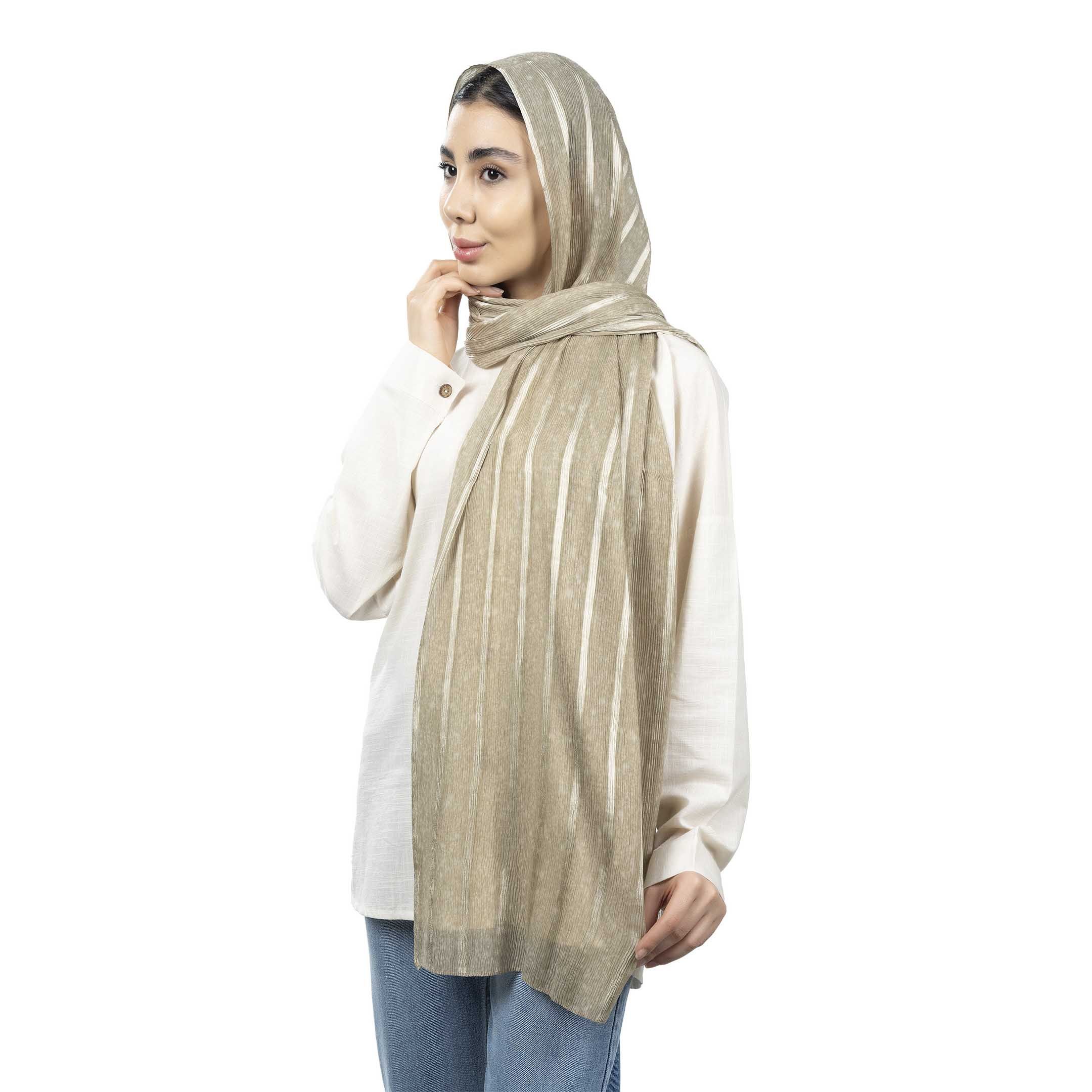 شال طرح راه راه-زنانه-39251738-سبز زیتونی روشن-F