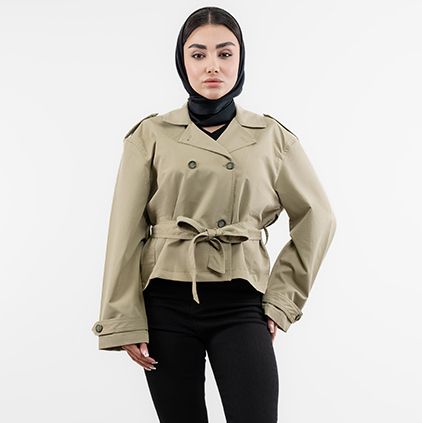 ترنچ کت دبل برست اورسایز-زنانه-62251174-طوسی سبز-L