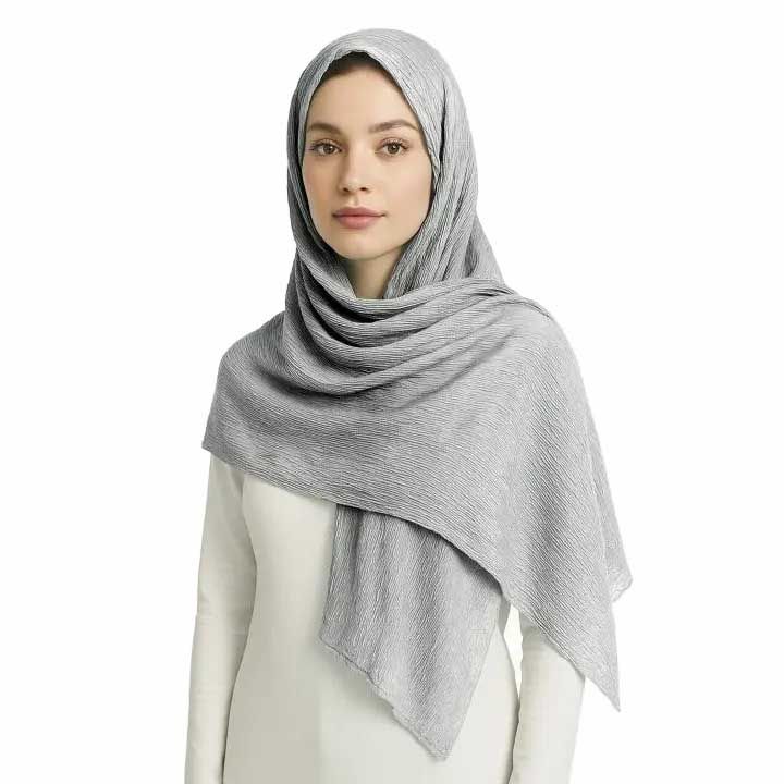 شال پلیسه طرح سنگ شور-زنانه-39251307-طوسی روشن-F