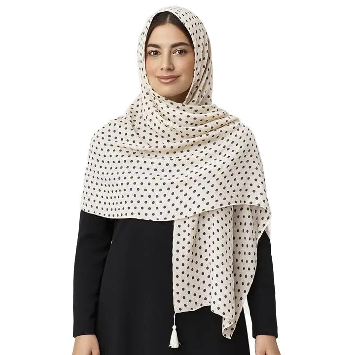 شال طرح خال خال-زنانه-39251305-شیری-F