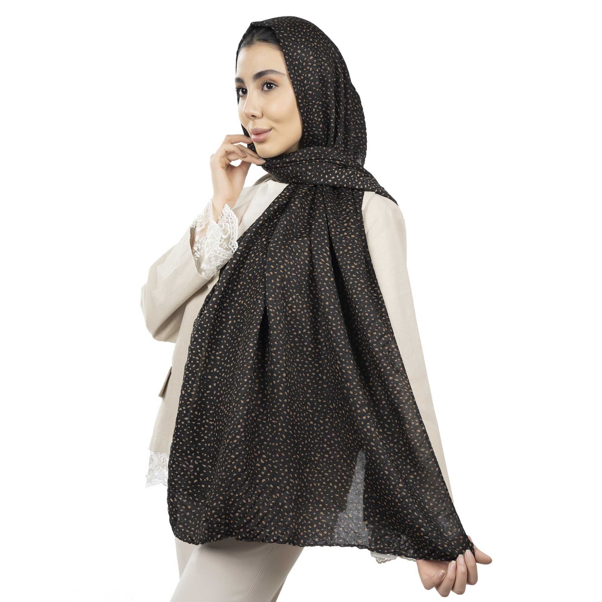 شال پلیسه طرح خال ریز-زنانه-39251735-مشکی/قهوه ای-F