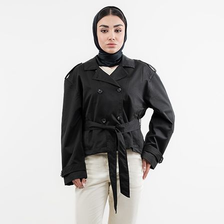 ترنچ کت دبل برست اورسایز-زنانه-62251174-مشکی-S