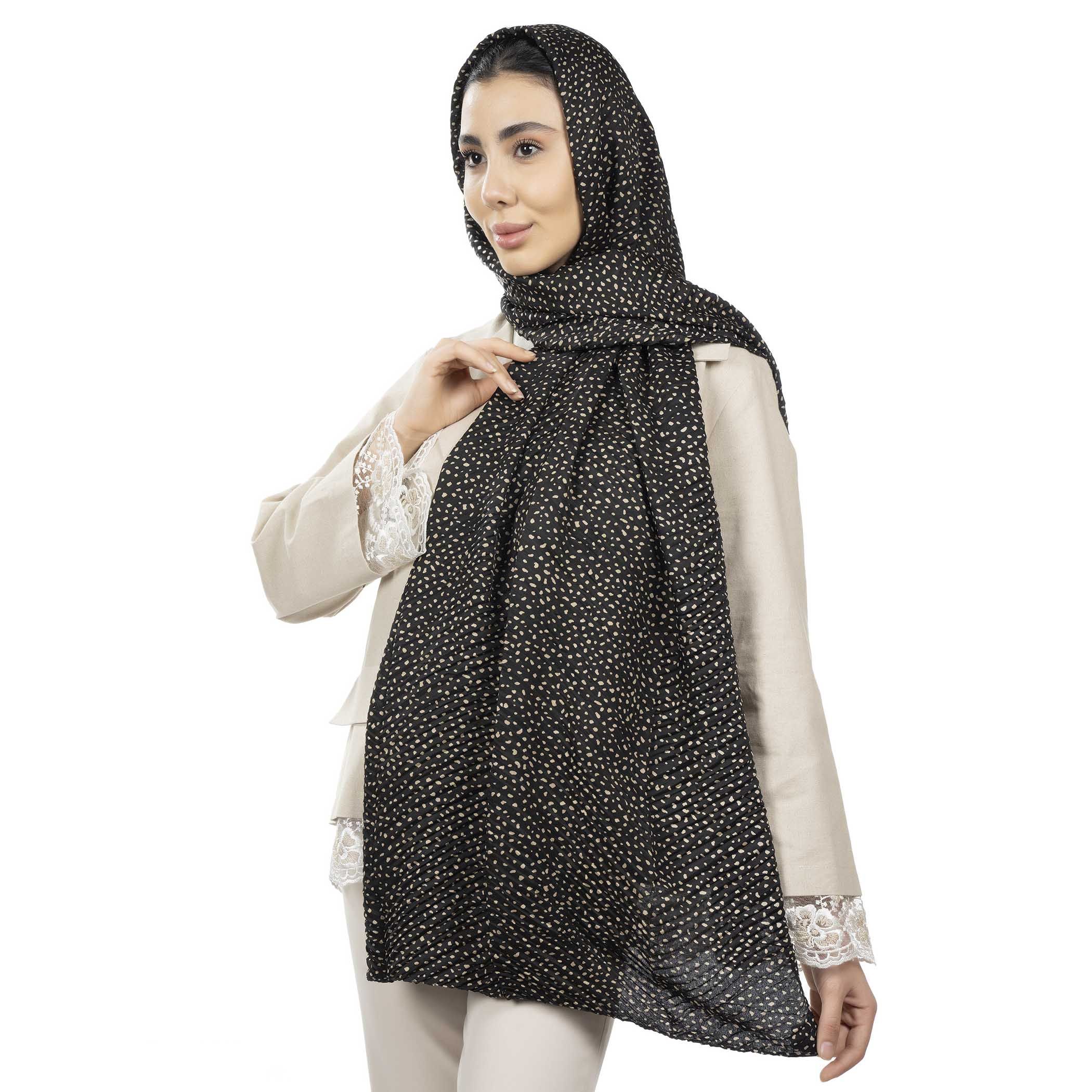 شال پلیسه طرح خال ریز-زنانه-39251735-مشکی/کرم-F