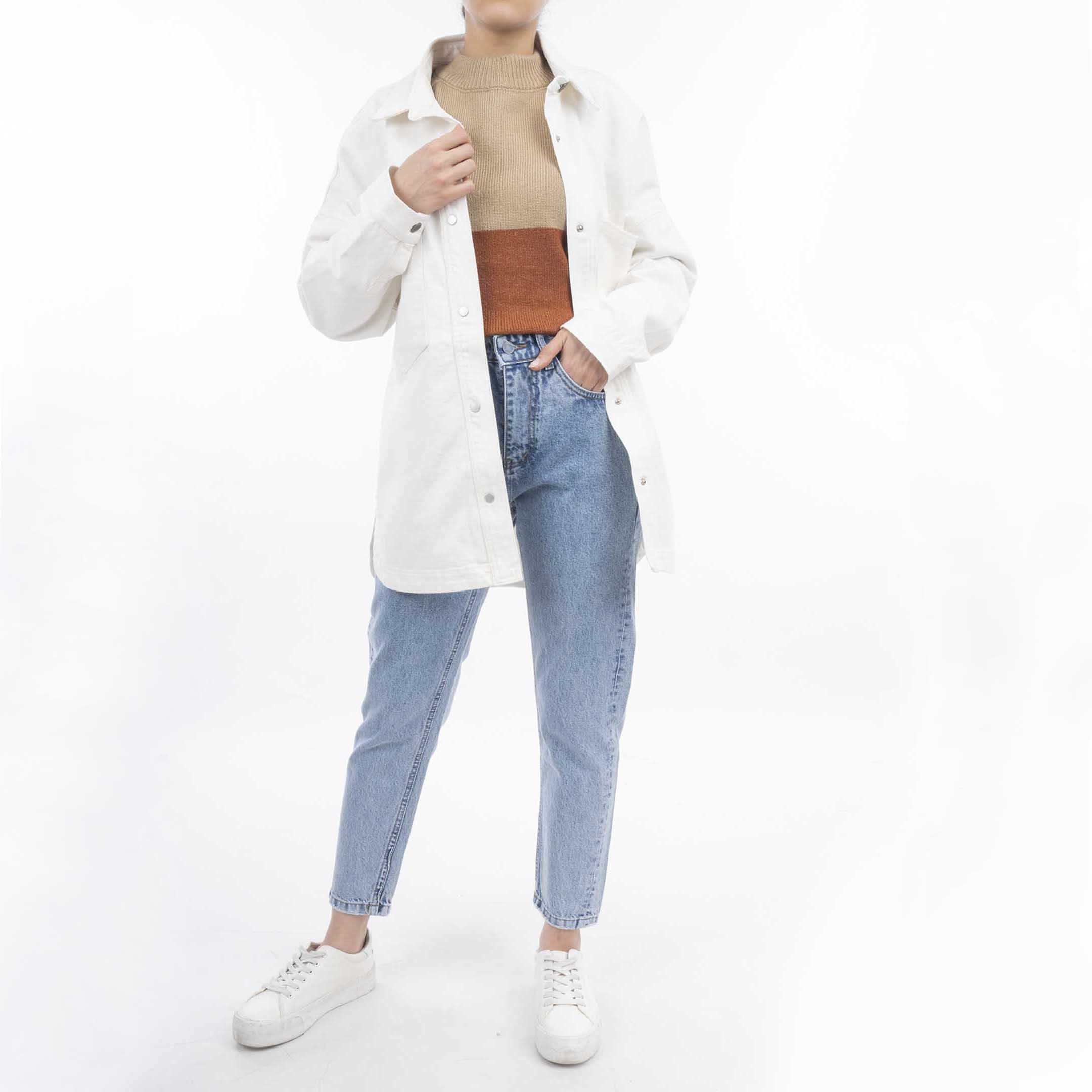 مانتو زنانه -کتان کج راه - دو جیب -آرتیکل 6515370-رنگ سفید-سایز L/XL back