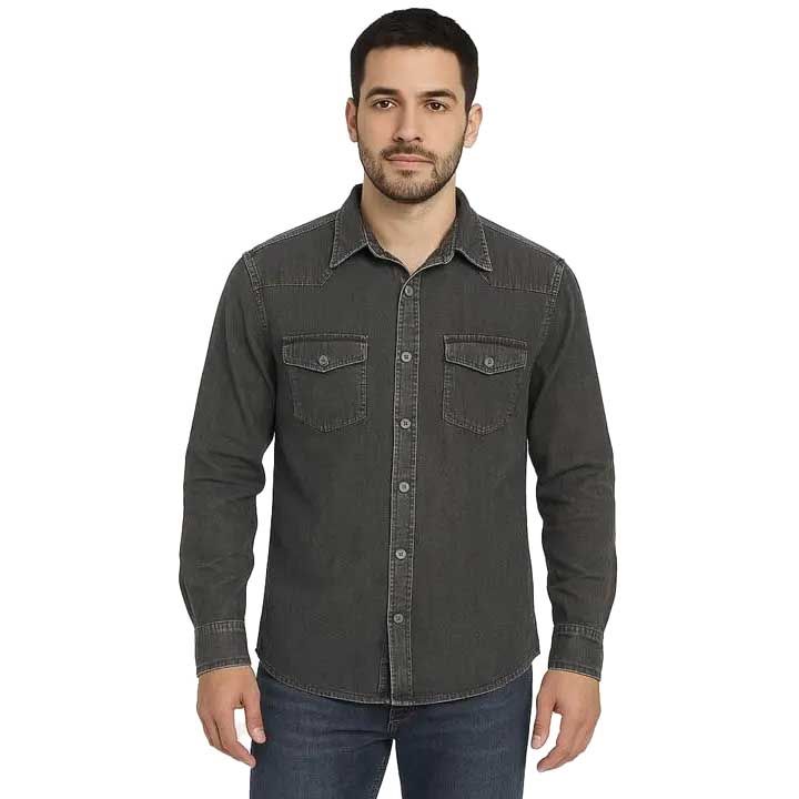 پیراهن رگولار فیت جین-مردانه-62242414-طوسی روشن-XXL