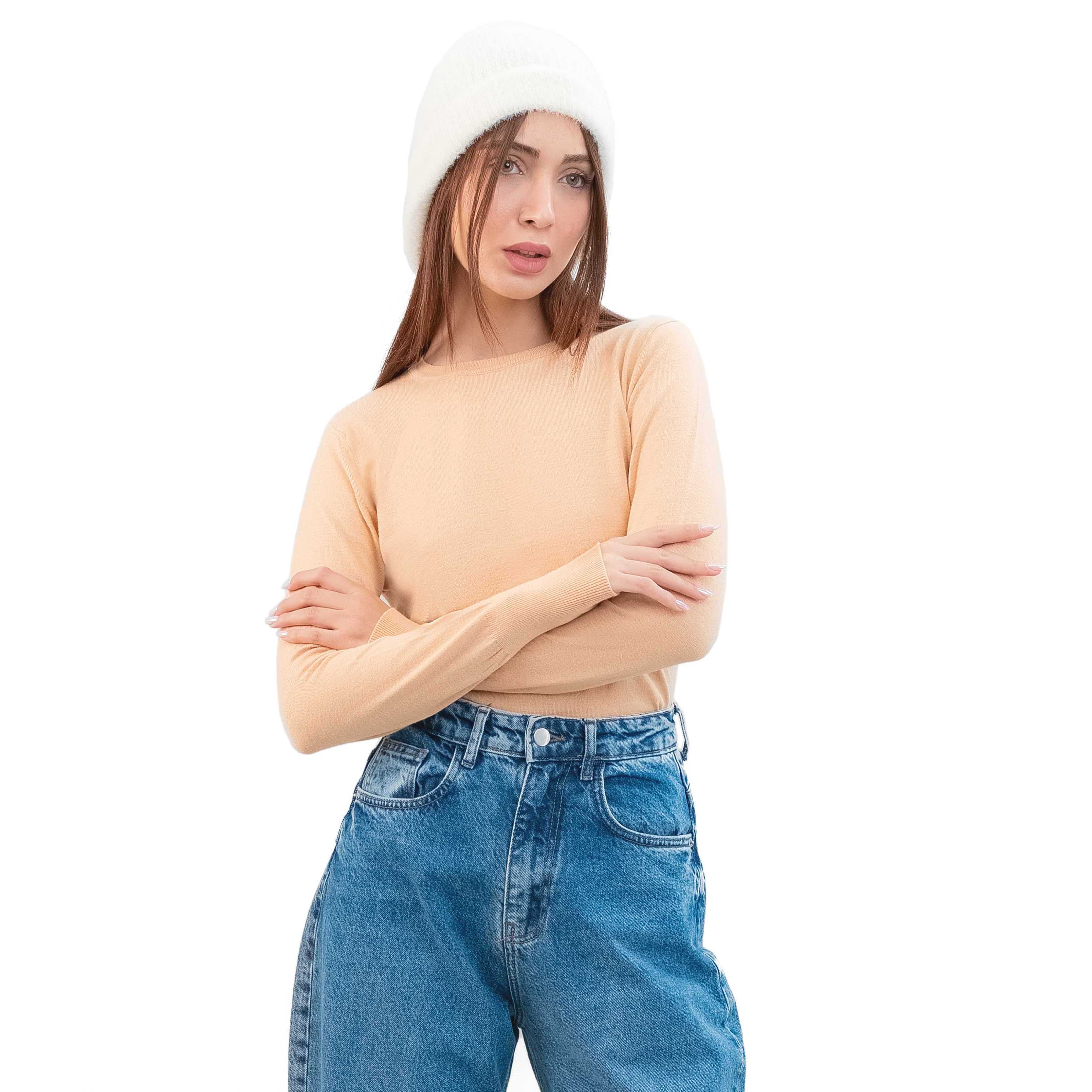 پلیور بافت اسلیم فیت یقه گرد-زنانه-71251351-کرم-2XL
