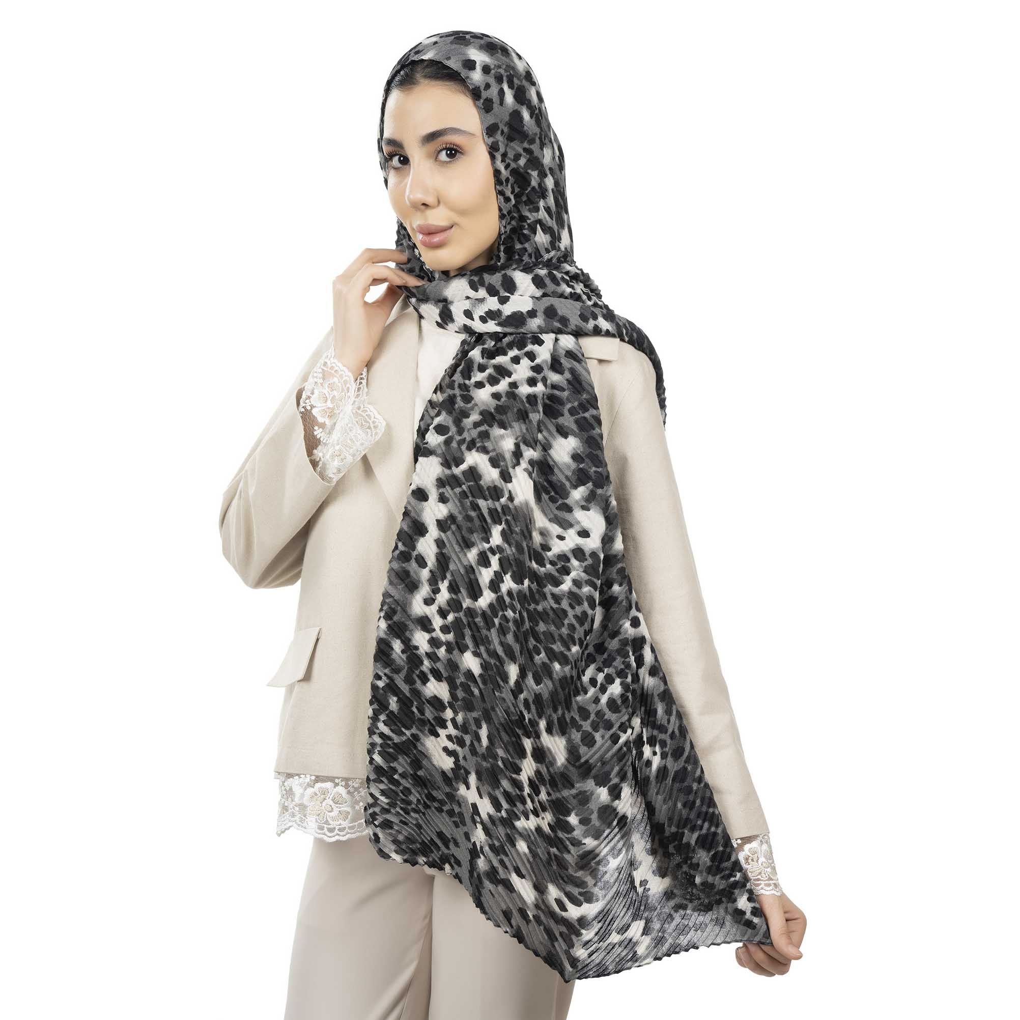 شال پلیسه طرح پلنگی-زنانه-39251736-طوسی-F