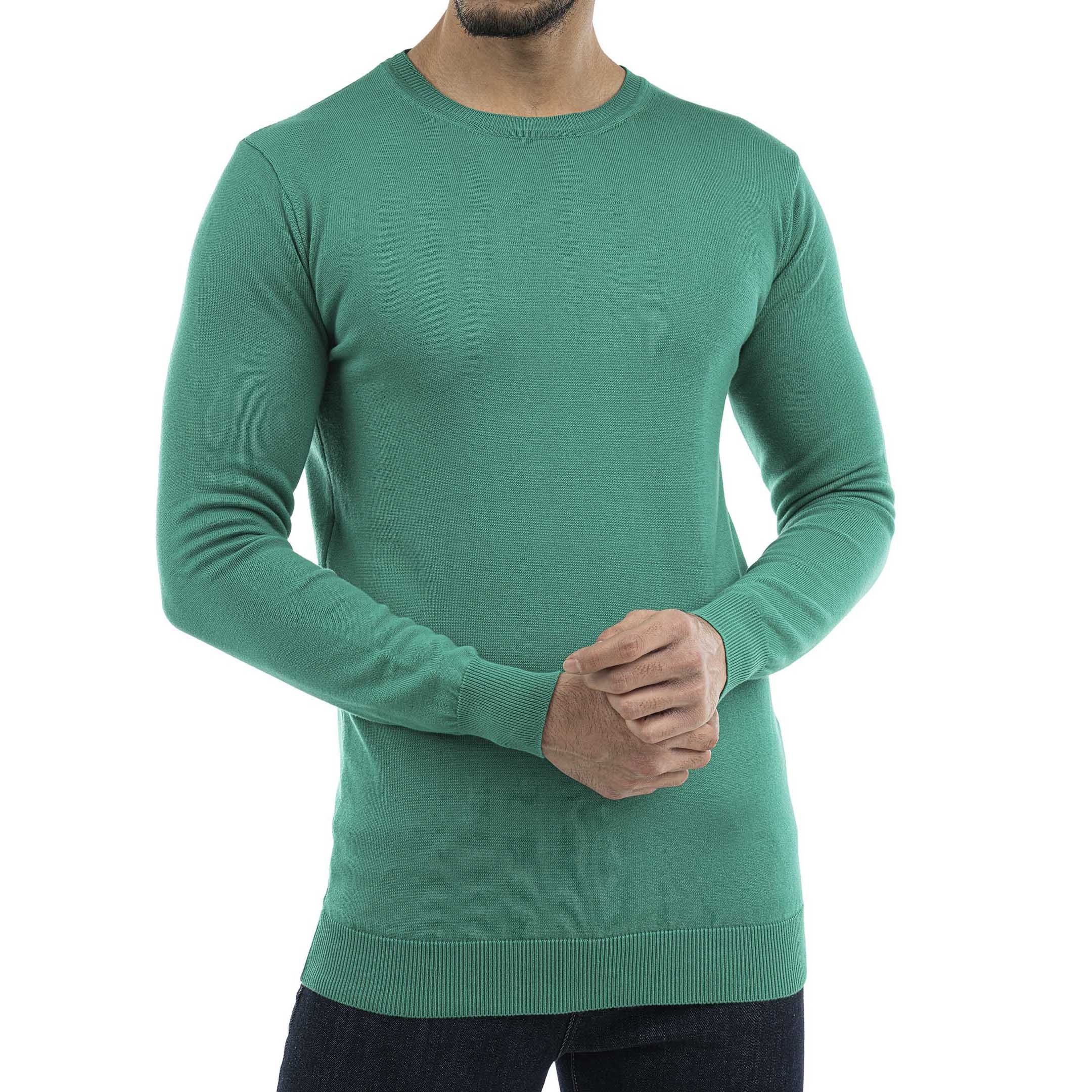 بلوز مردانه- بافت- یقه گرد- BASIC- آرتیکل 1903055-رنگ سبز-سایز 2XL