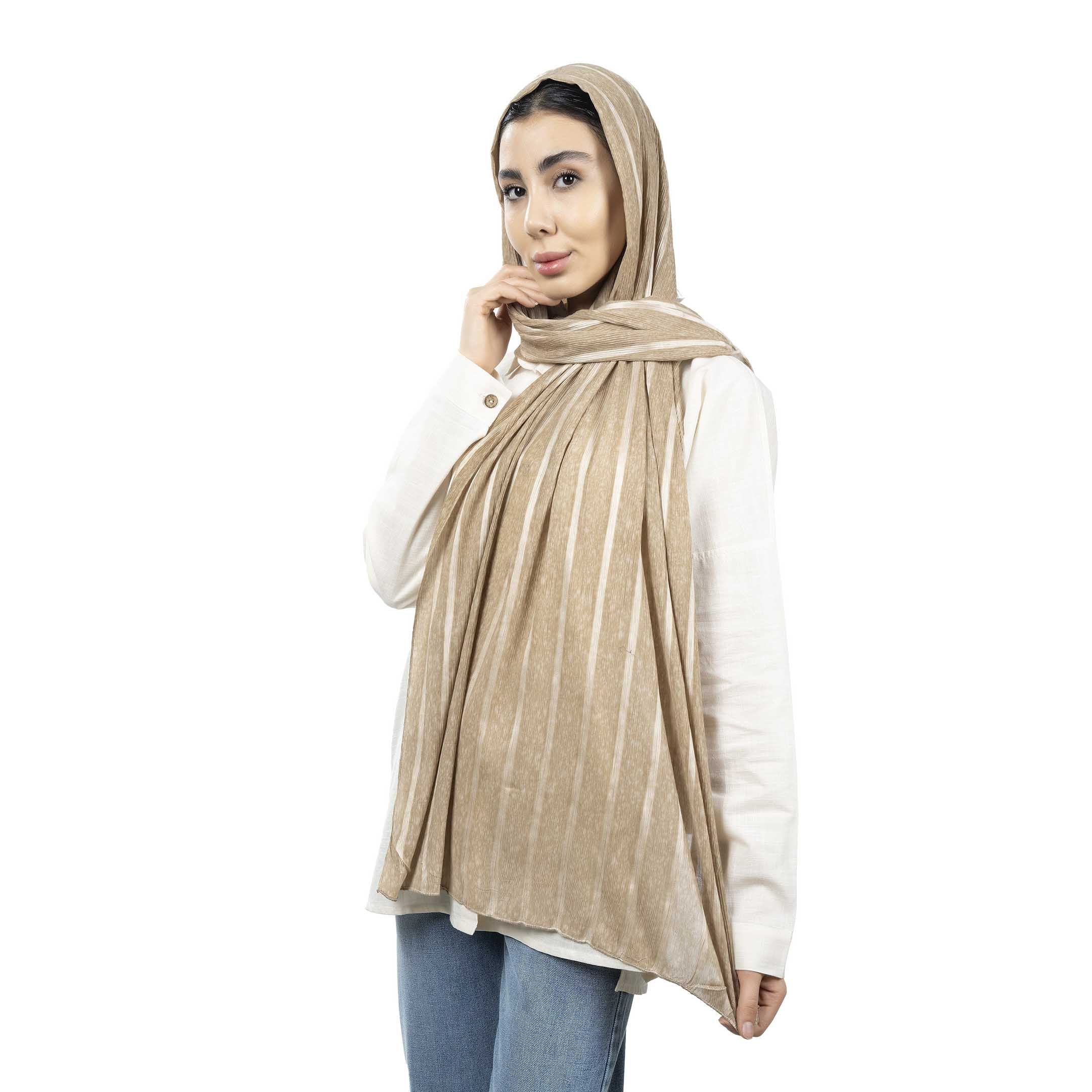 شال طرح راه راه-زنانه-39251738-خردلی تیره-F