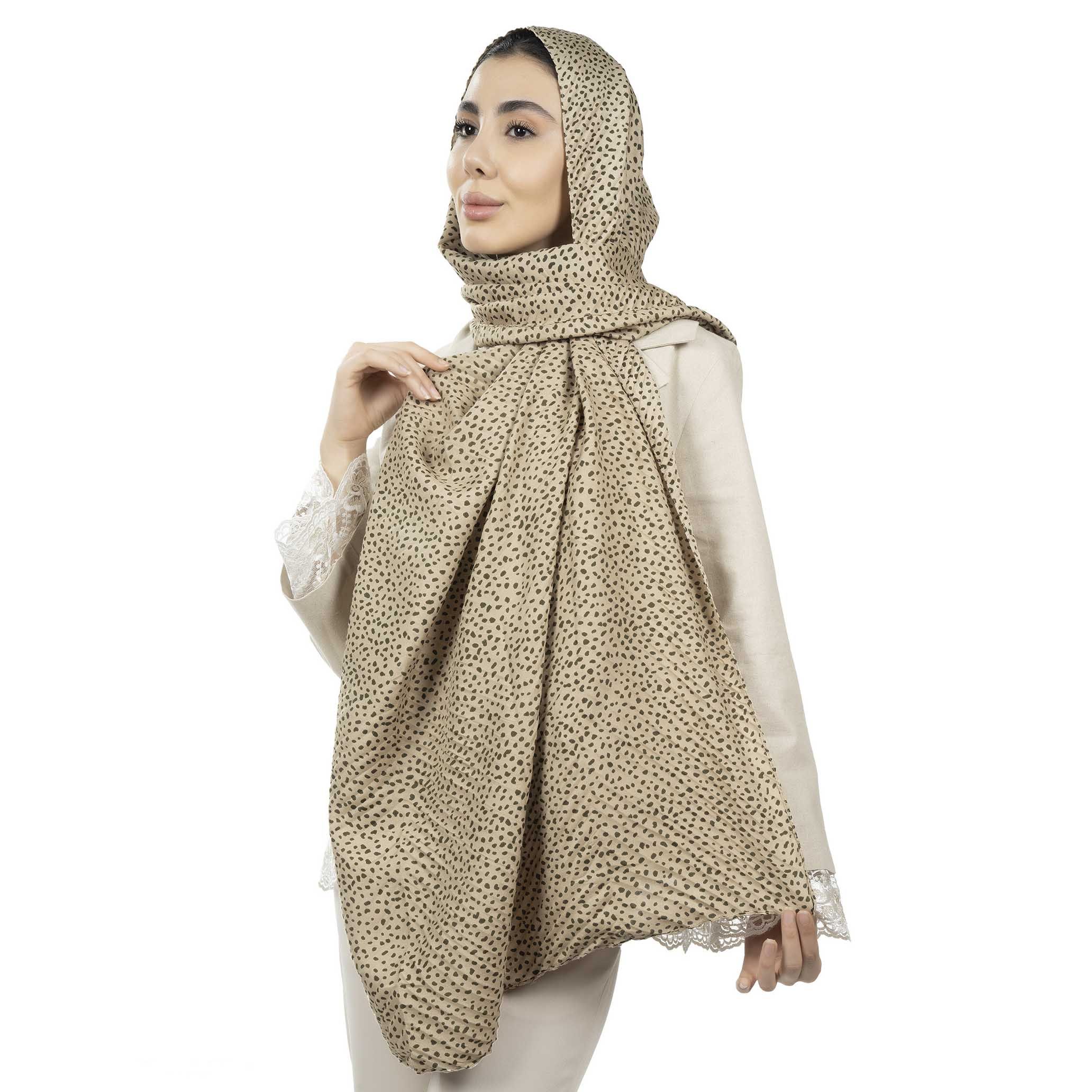 شال پلیسه طرح خال ریز-زنانه-39251735-کرم/سبز-F