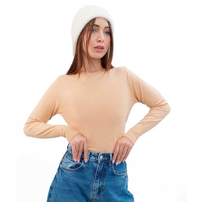 پلیور بافت اسلیم فیت یقه گرد-زنانه-71251351-کرم-S