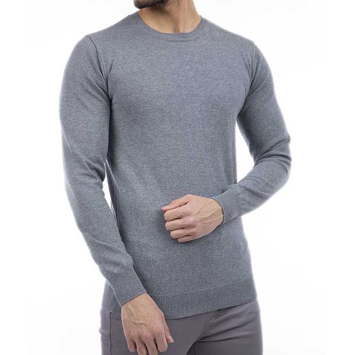 بلوز مردانه- بافت- یقه گرد- BASIC- آرتیکل 1903055-رنگ طوسی -سایز M
