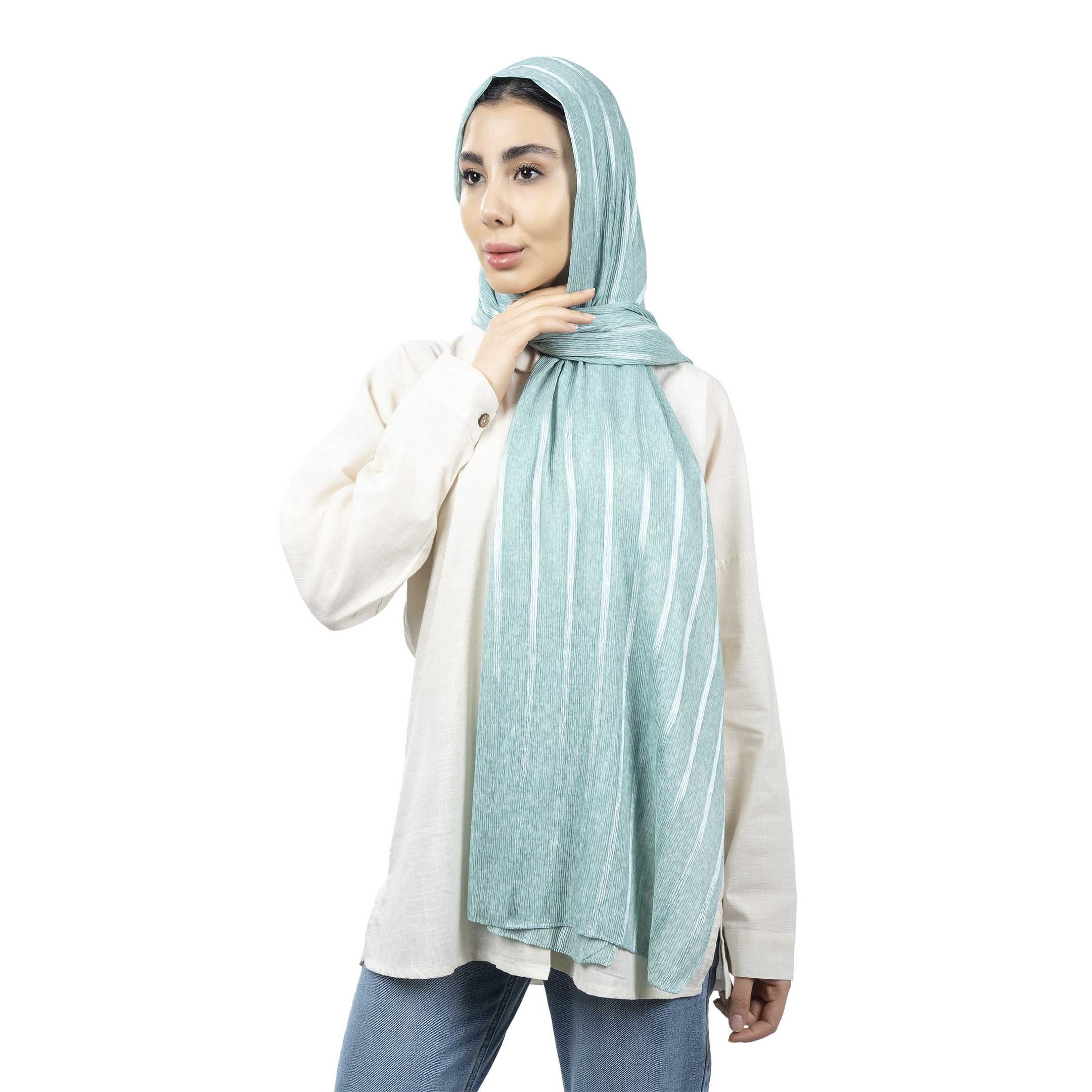شال طرح راه راه-زنانه-39251738-سبز دریایی-F
