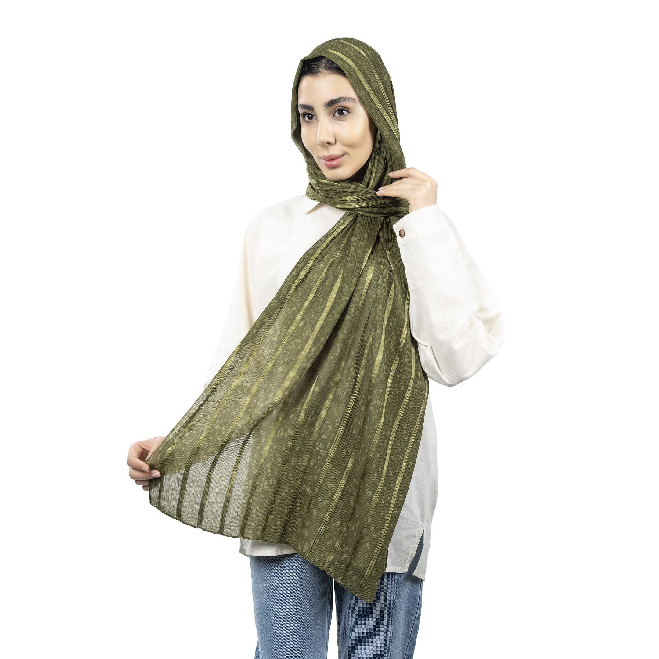 شال طرح راه راه-زنانه-39251738-سبز زیتونی-F