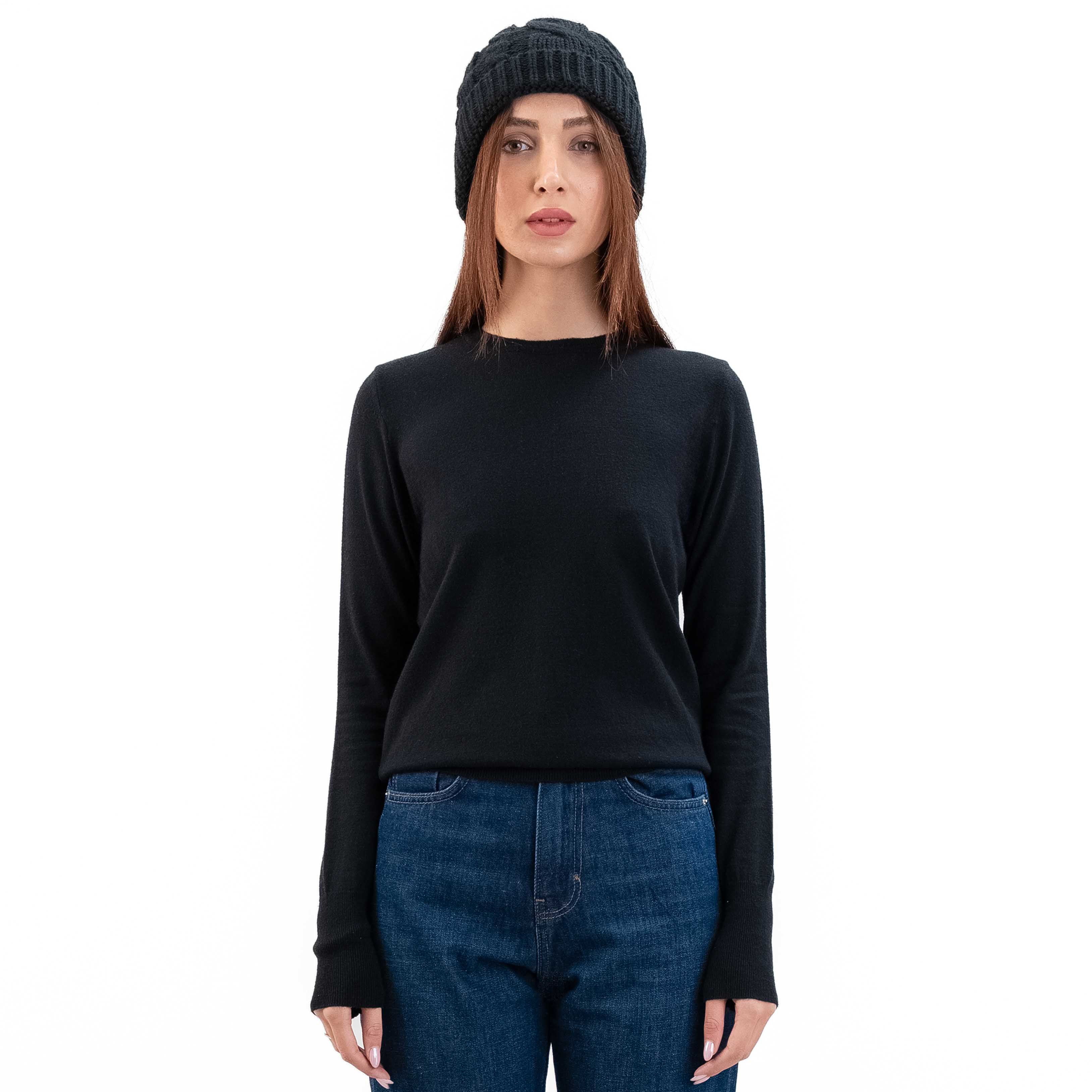 پلیور بافت اسلیم فیت یقه گرد-زنانه-71251351-مشکی-2XL