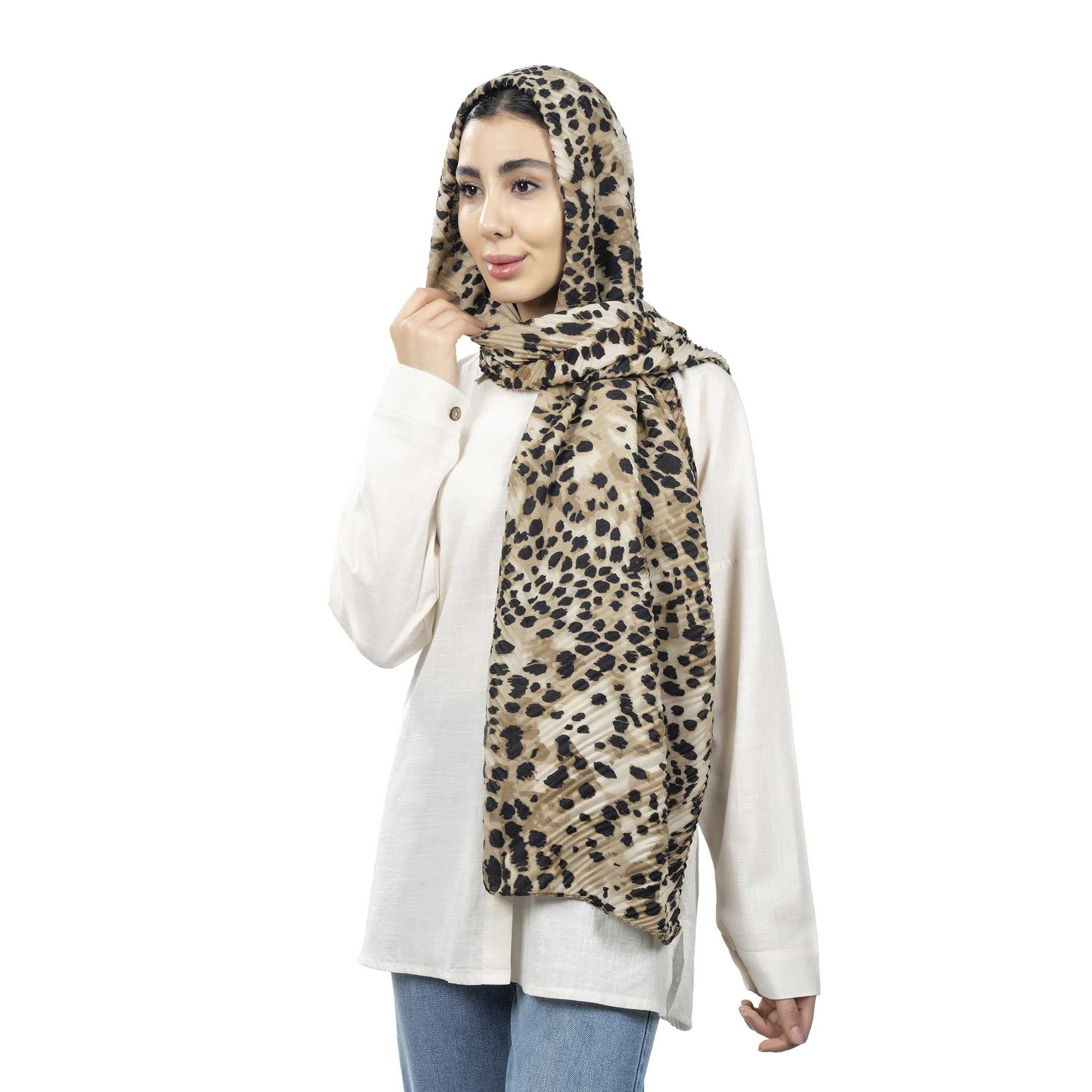 شال پلیسه طرح پلنگی-زنانه-39251736-کرم خاکی-F