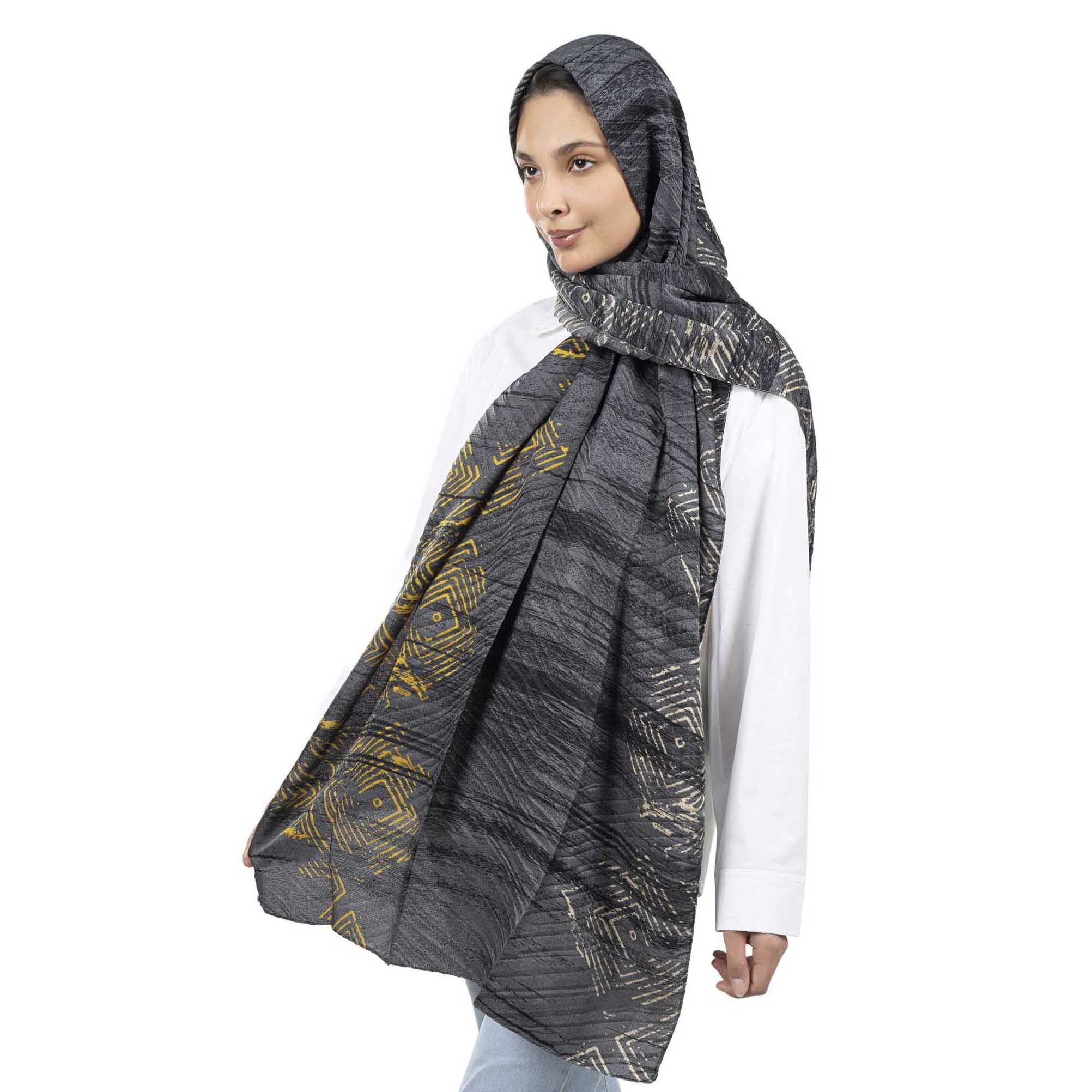 شال طرح هندسی-زنانه-39251737-ذغالی تیره/خردلی/کرم-F