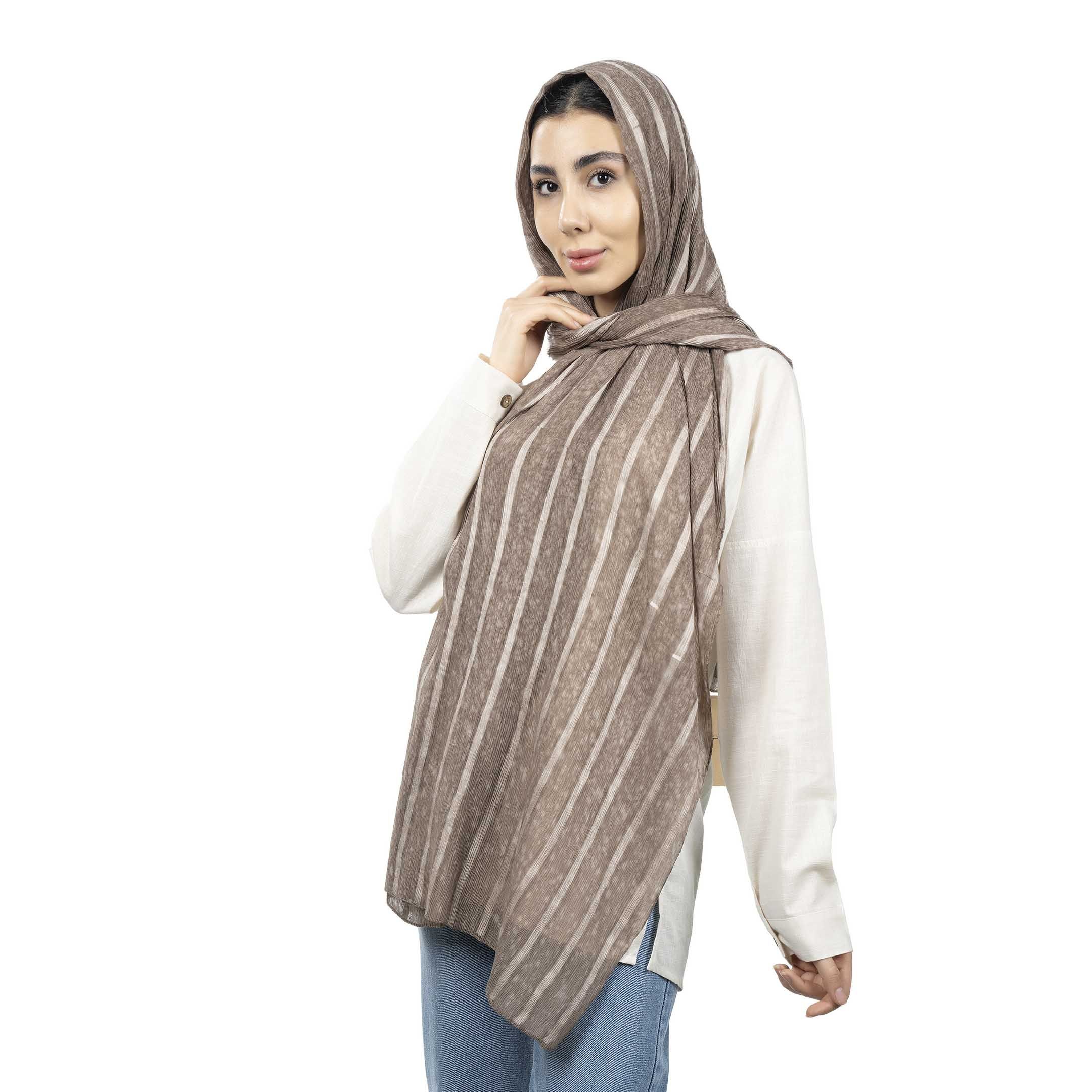 شال طرح راه راه-زنانه-39251738-قهوه ای تیره-F