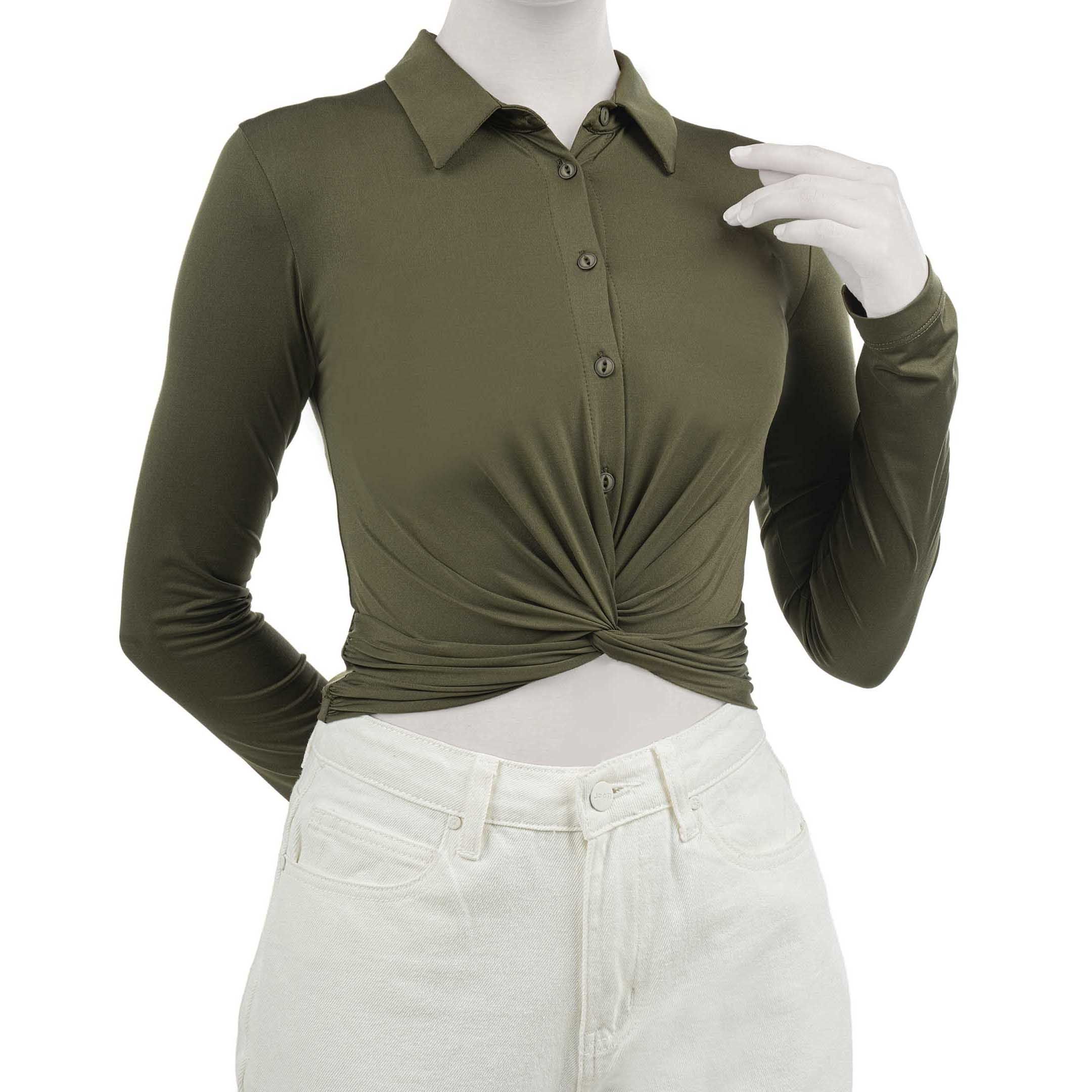 بلوز اسلیم فیت-زنانه-15241498-سبز ارتشی-L