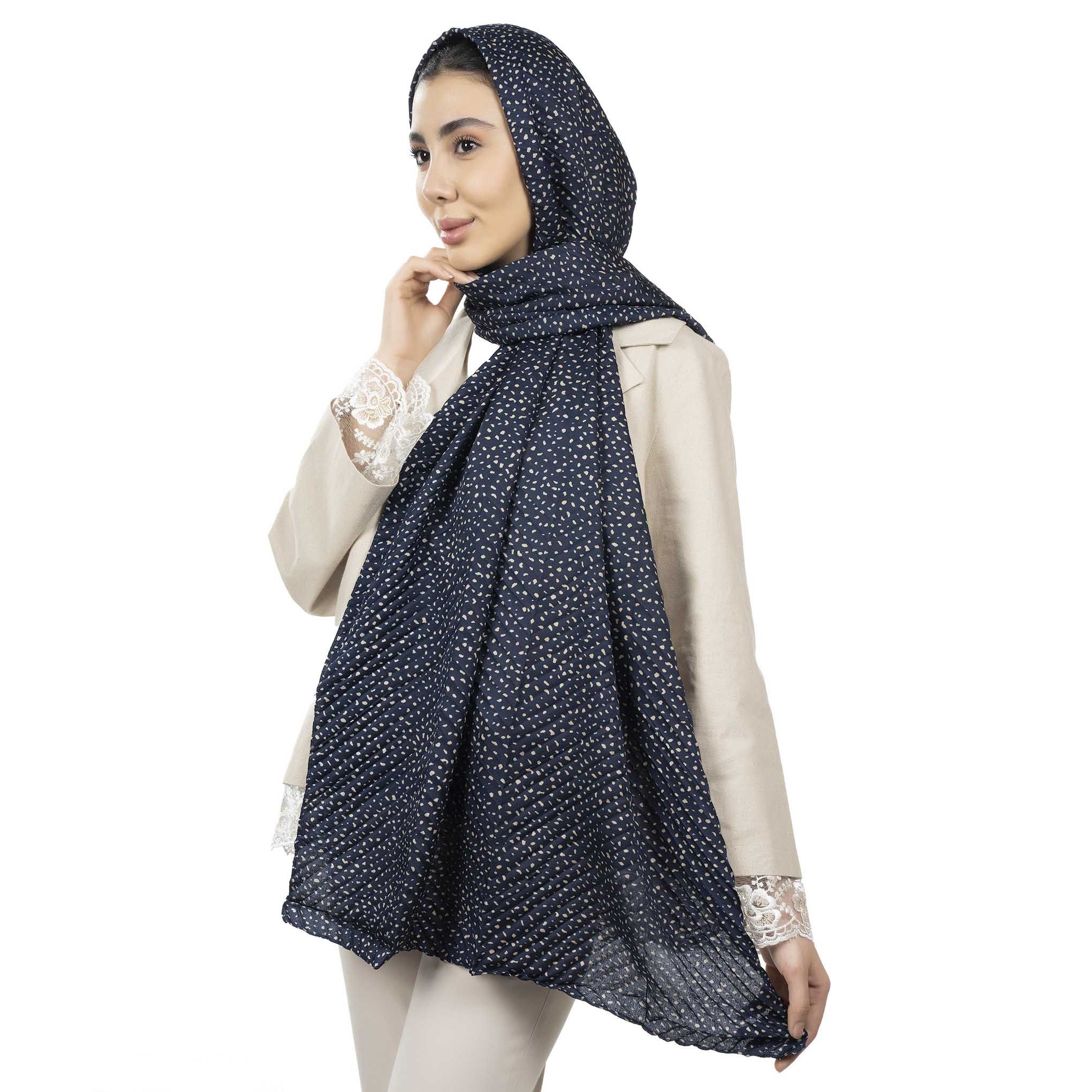 شال پلیسه طرح خال ریز-زنانه-39251735-سرمه ای/کرم-F